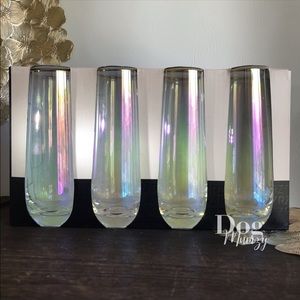 Rachel Zoe Iridescent Champagne Flute Gold Rim Set